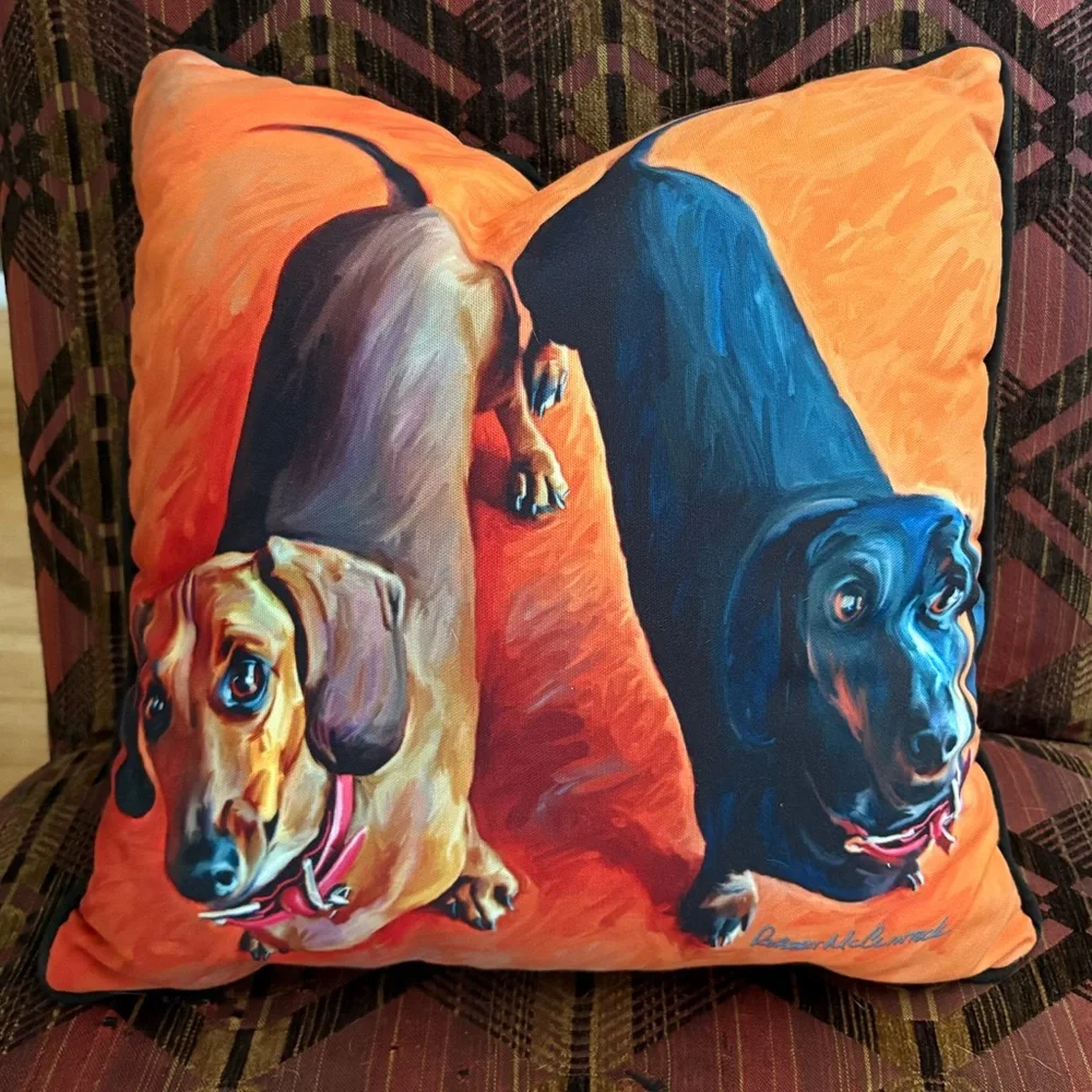 Double Dachsies Robert McClintock Dachshund Doxie Throw Pillow - Picture 2 of 4